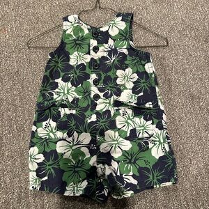 Vintage Old Navy Baby Overalls in Green and White Floral